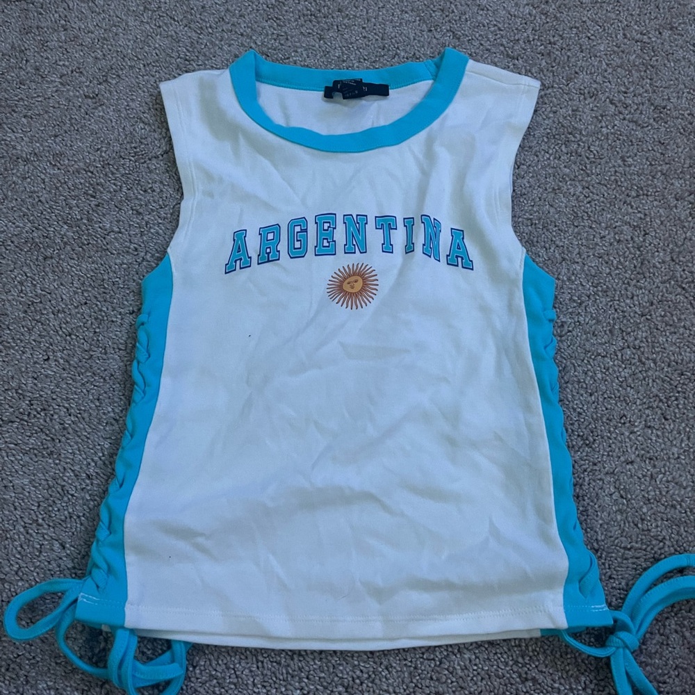 Forever 21 White Top with Blue Trim